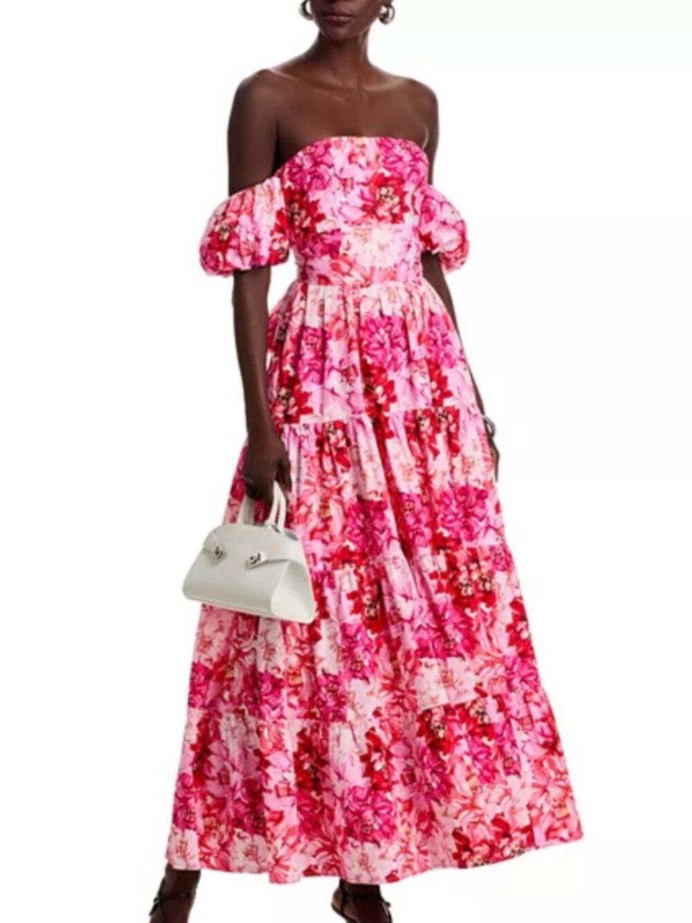 AQUA Floral Pink Off-the-Shoulder Maxi Dress